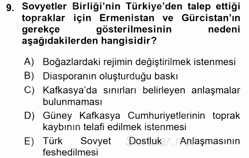 Orta Asya ve Kafkaslarda Siyaset 2017 - 2018 Ara Sınavı 9.Soru