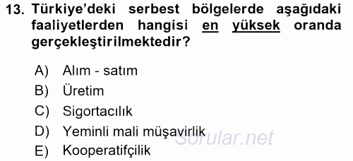 Dış Ticaret İşlemleri 2016 - 2017 3 Ders Sınavı 13.Soru