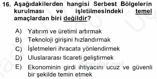 Dış Ticaret İşlemleri 2016 - 2017 3 Ders Sınavı 16.Soru