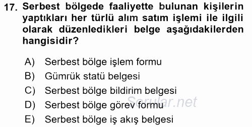 Dış Ticaret İşlemleri 2016 - 2017 3 Ders Sınavı 17.Soru