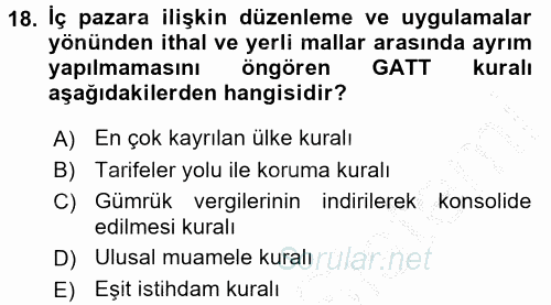 Dış Ticaret İşlemleri 2016 - 2017 3 Ders Sınavı 18.Soru