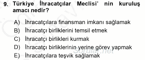 Dış Ticaret İşlemleri 2016 - 2017 3 Ders Sınavı 9.Soru