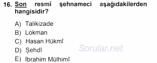 Tarih Metodu 2012 - 2013 Dönem Sonu Sınavı 16.Soru