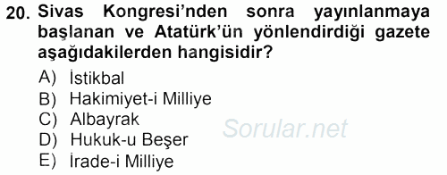 Tarih Metodu 2012 - 2013 Dönem Sonu Sınavı 20.Soru