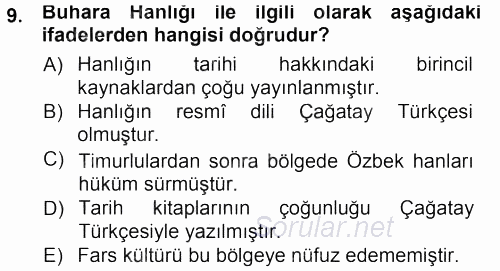 Tarih Metodu 2012 - 2013 Dönem Sonu Sınavı 9.Soru