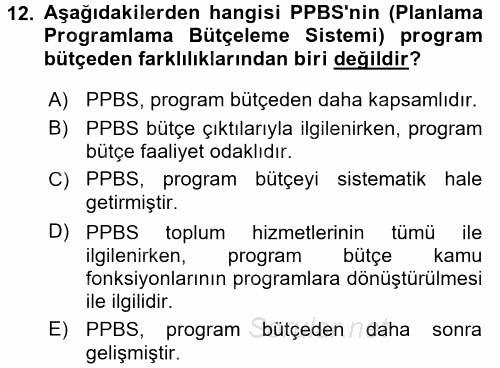 Devlet Bütçesi 2017 - 2018 Ara Sınavı 12.Soru