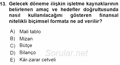 Konaklama İşletmelerinde Muhasebe Uygulamaları 2015 - 2016 Dönem Sonu Sınavı 13.Soru