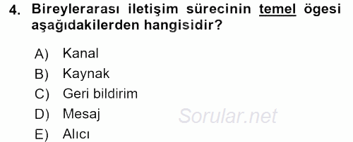 Bireyler Arası İletişim 2017 - 2018 Ara Sınavı 4.Soru