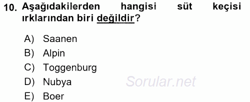 Hayvan Yetiştirme 2015 - 2016 Tek Ders Sınavı 10.Soru