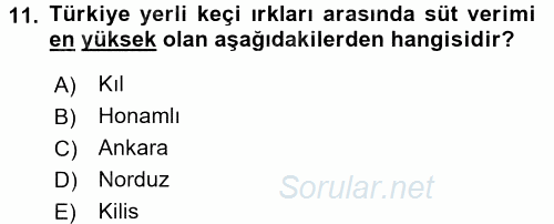 Hayvan Yetiştirme 2015 - 2016 Tek Ders Sınavı 11.Soru