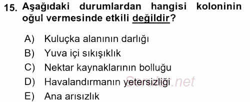Hayvan Yetiştirme 2015 - 2016 Tek Ders Sınavı 15.Soru