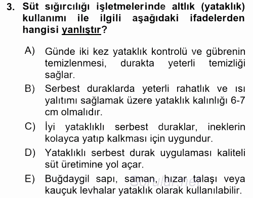 Hayvan Yetiştirme 2015 - 2016 Tek Ders Sınavı 3.Soru