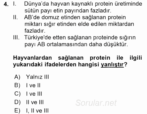 Hayvan Yetiştirme 2015 - 2016 Tek Ders Sınavı 4.Soru