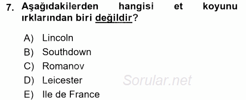 Hayvan Yetiştirme 2015 - 2016 Tek Ders Sınavı 7.Soru