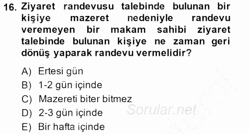 Sosyal Davranış ve Protokol 2013 - 2014 Ara Sınavı 16.Soru