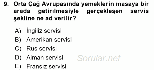 Gastronomi Tarihi 2017 - 2018 3 Ders Sınavı 9.Soru