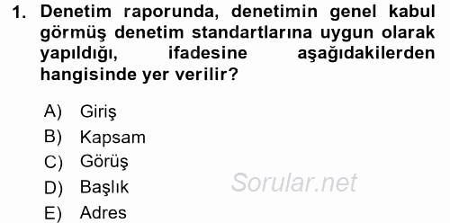 Muhasebe Denetimi 2016 - 2017 3 Ders Sınavı 1.Soru