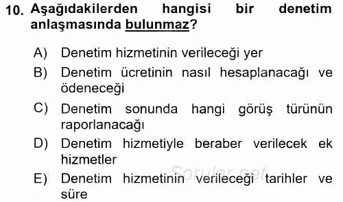 Muhasebe Denetimi 2016 - 2017 3 Ders Sınavı 10.Soru