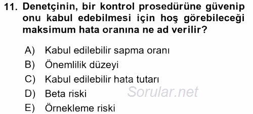 Muhasebe Denetimi 2016 - 2017 3 Ders Sınavı 11.Soru