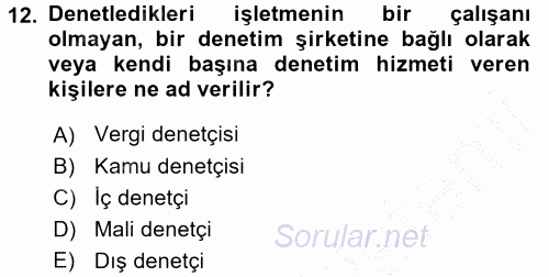 Muhasebe Denetimi 2016 - 2017 3 Ders Sınavı 12.Soru