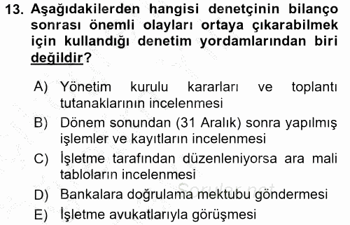 Muhasebe Denetimi 2016 - 2017 3 Ders Sınavı 13.Soru