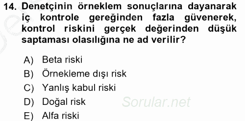 Muhasebe Denetimi 2016 - 2017 3 Ders Sınavı 14.Soru