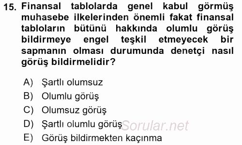 Muhasebe Denetimi 2016 - 2017 3 Ders Sınavı 15.Soru