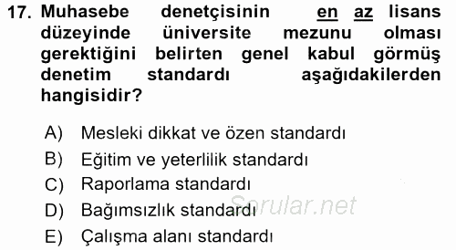 Muhasebe Denetimi 2016 - 2017 3 Ders Sınavı 17.Soru