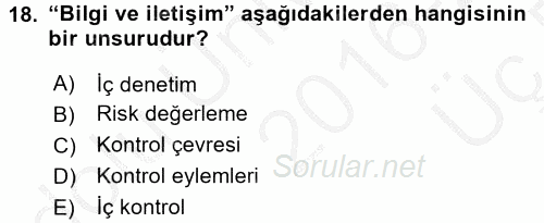 Muhasebe Denetimi 2016 - 2017 3 Ders Sınavı 18.Soru