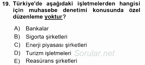 Muhasebe Denetimi 2016 - 2017 3 Ders Sınavı 19.Soru