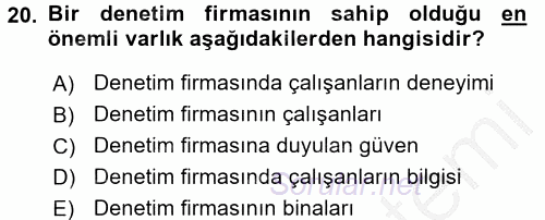 Muhasebe Denetimi 2016 - 2017 3 Ders Sınavı 20.Soru