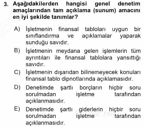 Muhasebe Denetimi 2016 - 2017 3 Ders Sınavı 3.Soru