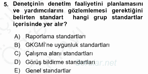 Muhasebe Denetimi 2016 - 2017 3 Ders Sınavı 5.Soru