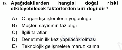 Muhasebe Denetimi 2016 - 2017 3 Ders Sınavı 9.Soru