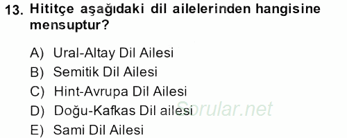 Eski Anadolu Tarihi 2013 - 2014 Ara Sınavı 13.Soru
