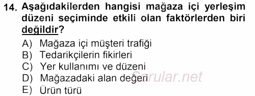 Mağaza Atmosferi 2012 - 2013 Dönem Sonu Sınavı 14.Soru