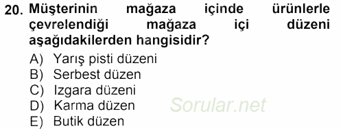 Mağaza Atmosferi 2012 - 2013 Dönem Sonu Sınavı 20.Soru