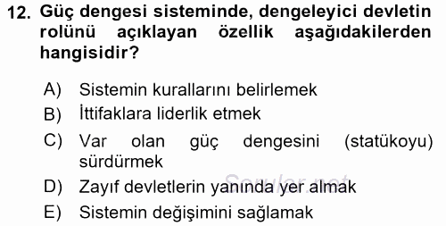 Uluslararası İlişkiler Kuramları 1 2016 - 2017 3 Ders Sınavı 12.Soru