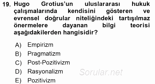 Uluslararası İlişkiler Kuramları 1 2016 - 2017 3 Ders Sınavı 19.Soru
