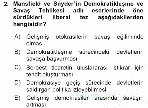 Uluslararası İlişkiler Kuramları 1 2016 - 2017 3 Ders Sınavı 2.Soru