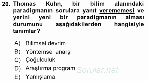 Uluslararası İlişkiler Kuramları 1 2016 - 2017 3 Ders Sınavı 20.Soru