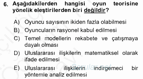 Uluslararası İlişkiler Kuramları 1 2016 - 2017 3 Ders Sınavı 6.Soru