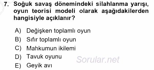 Uluslararası İlişkiler Kuramları 1 2016 - 2017 3 Ders Sınavı 7.Soru