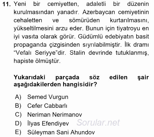 Çağdaş Türk Edebiyatları 1 2016 - 2017 Ara Sınavı 11.Soru