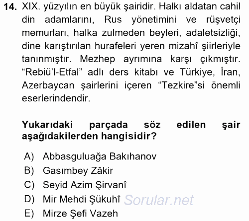 Çağdaş Türk Edebiyatları 1 2016 - 2017 Ara Sınavı 14.Soru