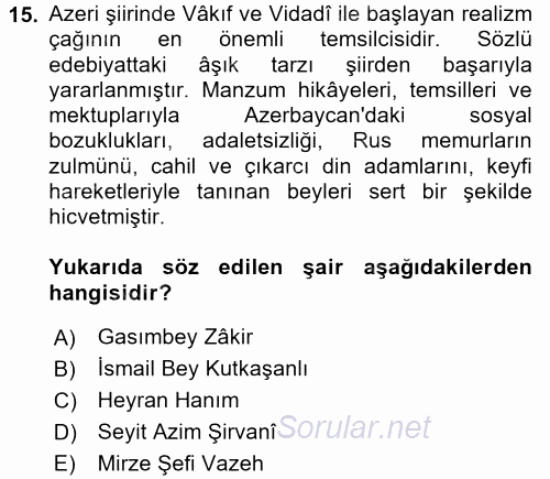 Çağdaş Türk Edebiyatları 1 2016 - 2017 Ara Sınavı 15.Soru
