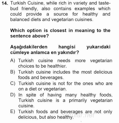 Turizm Için Ingilizce 2 2013 - 2014 Tek Ders Sınavı 14.Soru