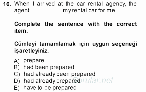Turizm Için Ingilizce 2 2013 - 2014 Tek Ders Sınavı 16.Soru