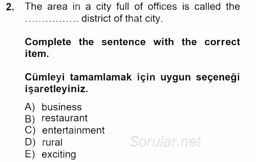 Turizm Için Ingilizce 2 2013 - 2014 Tek Ders Sınavı 2.Soru