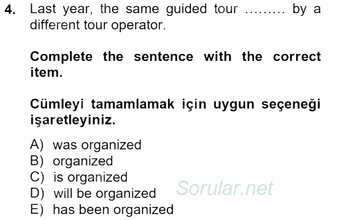 Turizm Için Ingilizce 2 2013 - 2014 Tek Ders Sınavı 4.Soru